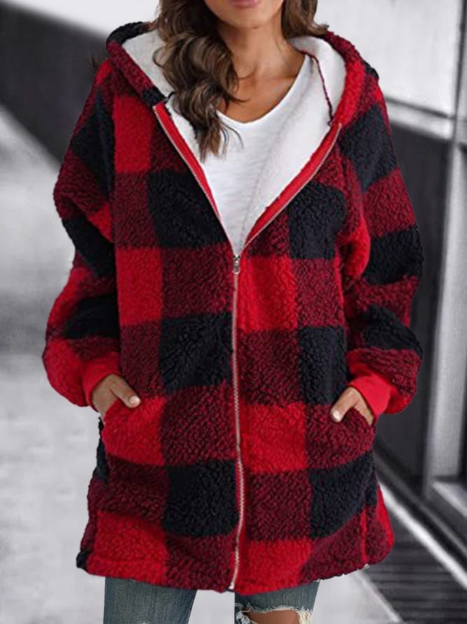 Women Oversized Hoodie Plaid Loose Overcoat （Buy 2 Free Shiping）