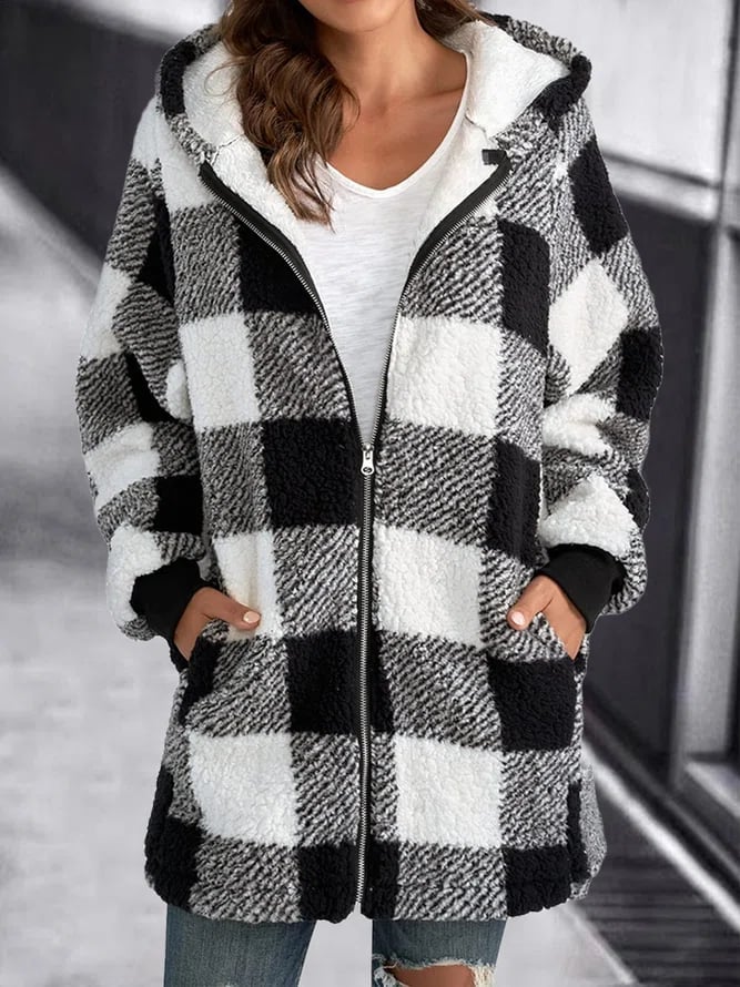 Women Oversized Hoodie Plaid Loose Overcoat （Buy 2 Free Shiping）