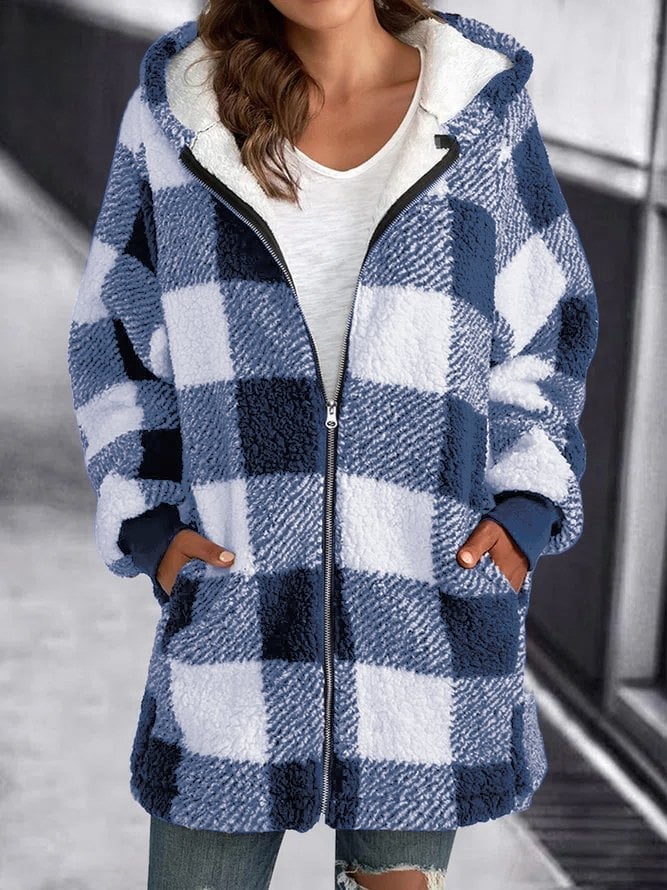 Women Oversized Hoodie Plaid Loose Overcoat （Buy 2 Free Shiping）