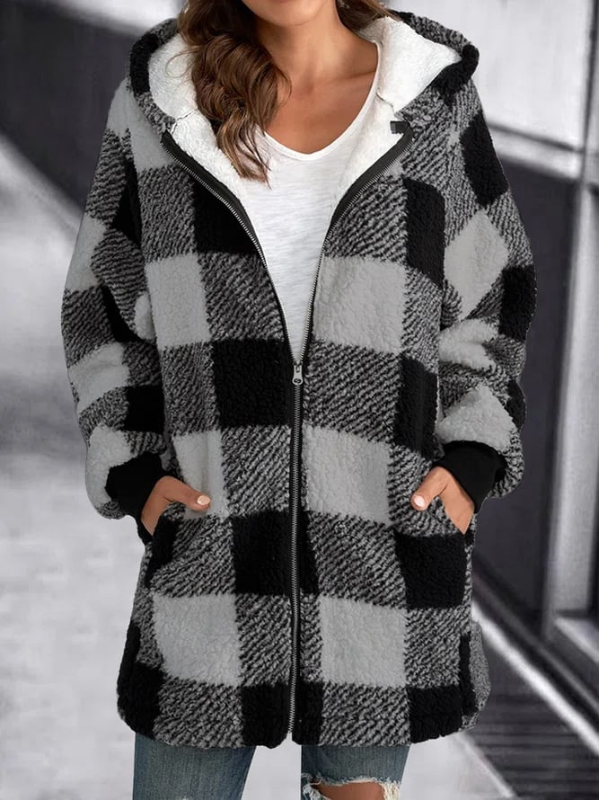 Women Oversized Hoodie Plaid Loose Overcoat （Buy 2 Free Shiping）