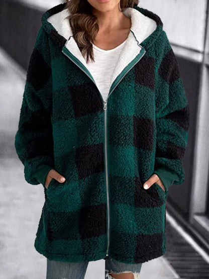 Women Oversized Hoodie Plaid Loose Overcoat （Buy 2 Free Shiping）