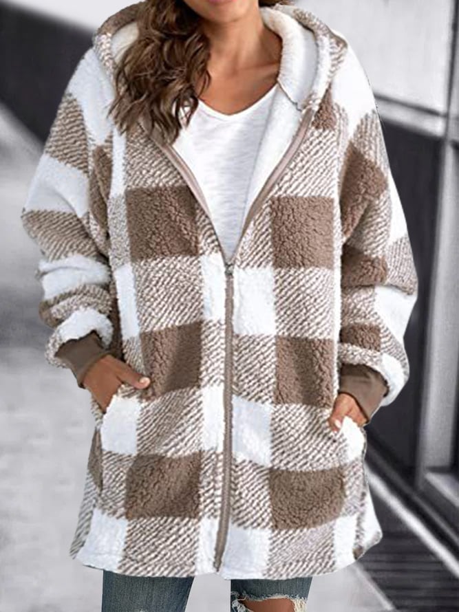 Women Oversized Hoodie Plaid Loose Overcoat （Buy 2 Free Shiping）